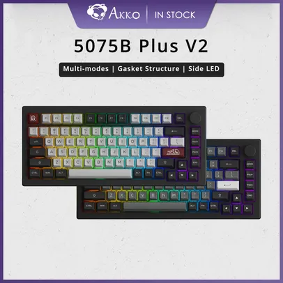 [TAXA INCLUSA] Akko 5075B Plus V2 Teclado Mecânico com LED Lateral 75% Hot Swap Multi-Modos RGB 2.4GHz/USB Tipo-C/Bluetooth 5.0 