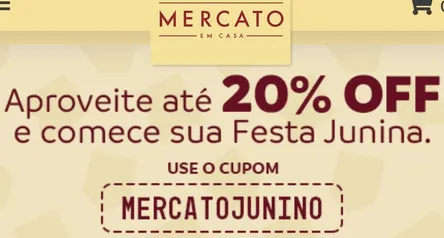 Cupom de 20% OFF utilizando cupom no Mercato