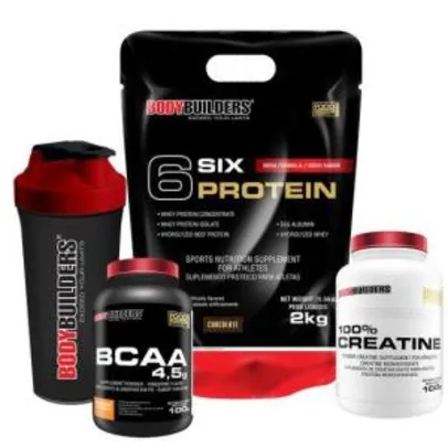 Kit 6 Six Protein 2kg Baunilha + BCAA 4,5 100g + 100% Creatine 100g + Coqueteleira – Bodybuilders