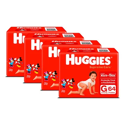 Kit de Fraldas Huggies Hiper Supreme Care G - 256 Unidades