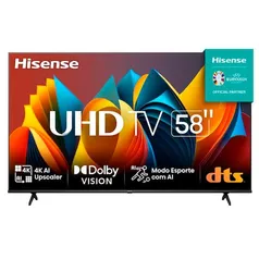 [1°Compra R$2069] Smart TV 58 Hisense Ultra HD 4K DLED A6K com Sleep timer, entrada HDMI e Wi-Fi - 58A51HSV