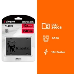 [Pix/Boleto 174,90] SSD Kingston A400, 240GB, SATA, Leitura 500MB/s, Gravação 350MB/s - SA400S37/240