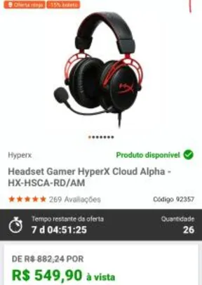 Headset Gamer HyperX Cloud Alpha - R$549