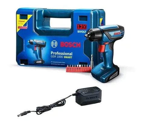 Furadeira sem fio de 6mm Bosch GSR 1000 SMART 12V + acessório com maleta de transporte 110V/220V