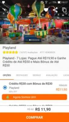 Playland - 7 Lojas: Pague Até R$19,90 e Ganhe Crédito de Até R$50 e Mais Bônus de Até R$50
