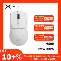 [Taxa Inclusa/GPay/Moedas R$53] Mouse Gamer Sem Fio Delux M600, Sensor Pixart 3325