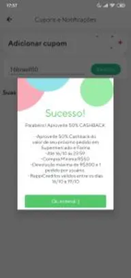 50% de Cash Back no Rappi em Compras acima de R$50