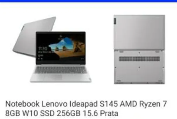 Notebook Lenovo ideapad S145 Ryzen 7-3700U 8GB W10 15.6" SSD256 GB