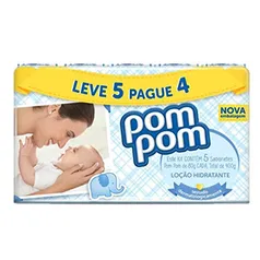 [Leve 7] Kit Sabonete Infantil PomPom Hidratante, 80g, 5 unidades