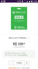 Xbox Live Gold 12 meses - R$109