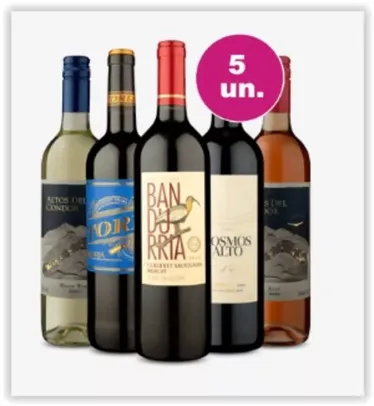 Kit com 5 Vinhos na Wine 