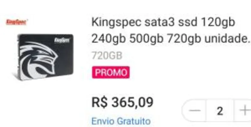 SSD KINGSPEC 720GB SATAIII | R$359