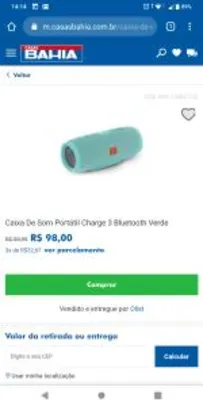 Caixa De Som Portátil Charge 3 Bluetooth Verde