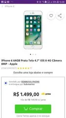 iPhone 6 64GB Prata Tela 4.7" iOS 8 4G Câmera 8MP - Apple