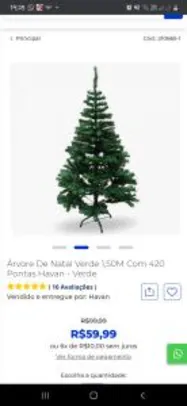 Árvore De Natal Verde 1,50M Com 420 Pontas Havan - Verde | R$60