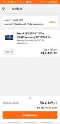 Smart TV LED 55" Ultra HD 4K Samsung 55TU8000 Crystal 3 HDMI 2 USB | R$2609