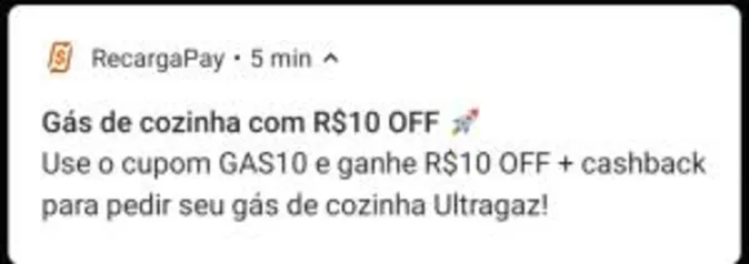 R$10 de desconto no Vale Gás + CashBack pelo RecargaPay