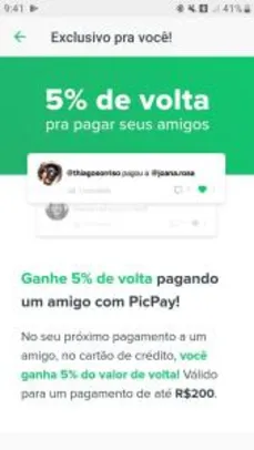 [Selecionados] 5% de Cashback no próximo pagamento