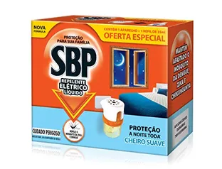 (R$8,41 super) Repelente Elétrico Líquido SBP 45 Noites Cheiro Suave Novo Aparelho + Refil, SBP