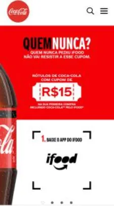 R$15 OFF na primeira compra incluindo Coca-Cola pelo Ifood