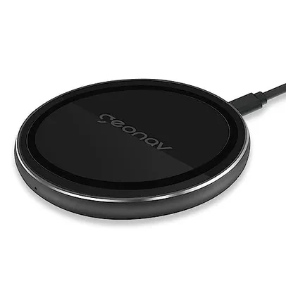 Geonav Carregador por Indução de mesa 10W, vidro, carregamento rápido, compatível com aparelhos Android e iPhones com padrão Qi, QI10WG, Preto