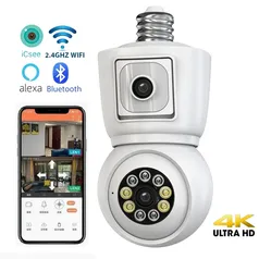 [Taxa Inclusa] Câmera de Segurança ICSEE - ALEXA, 4K, WiFi, Lente Dupla, Rastreamento Automático, Áudio Bidirecional, Visão Noturna Colorida, E27