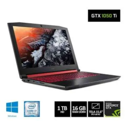 Notebook Gamer Acer Aspire Nitro 5 AN515-51-78D6 Intel Core i7-7700HQ 16GB RAM HD 1TB 15.6" FHD GeForce 1050Ti W10 | R$4.679