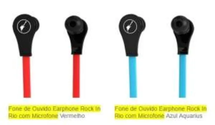 [SUBMARINO] Fone de Ouvido Earphone Rock In Rio com Microfone nas cores azul ou vermelho - R$ 9,90