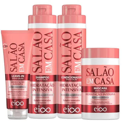 Eico Salão em Casa Hidratação Intensiva Shampoo Condicionador Máscara 1kg Leavein Óleo