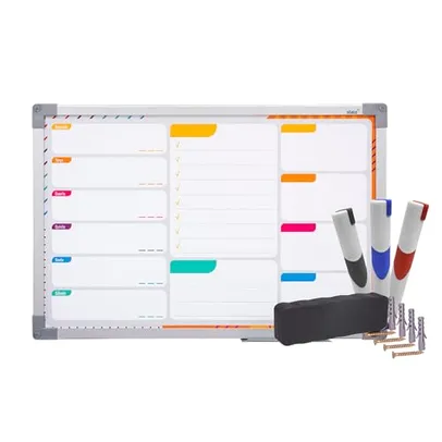 Kit Quadro Planner Soft Colors Pop Moldura MDF Revestido na Cor Alumínio STALO, 60x40