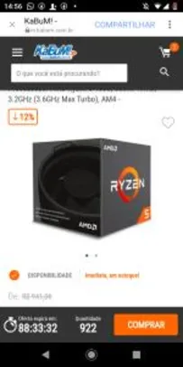 Processador AMD Ryzen 5 1600AF, Cache 19MB, 3.2GHz (3.6GHz Max Turbo), R$ 699