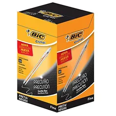 Caneta Esferográfica BIC Cristal Precisão e Suavidade, Preta, Ponta Ultra Fina, 0.8mm, 886649, 50 unidades