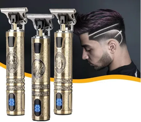 Máquina Elétrica Masculina Recarregável de Cortar Cabelo e Barbear VINTAGE T9 