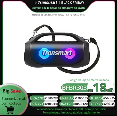 [No Brasil] Alto-falante portátil poderoso Tronsmart Bang SE com Bluetooth 5.3, alça portátil, 24 horas de reprodução