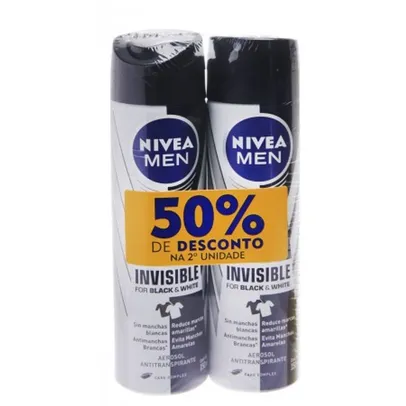 (APP+ CUPOM DESAFIO) Desodorante Nivea Aerosol Nivea For Men Invisible for Black & White 150 ml ] R$4,16