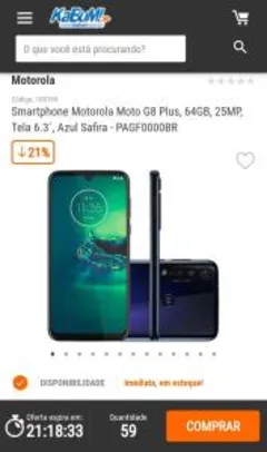 Smartphone Motorola Moto G8 Plus, 64GB, - R$1.200