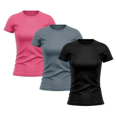 Kit 3 Camiseta Feminina Dry Proteção Solar UV Lisa Treino Academia Passeio Ciclismo Camisetas