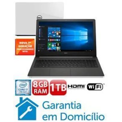 Notebook Dell Inspiron I15-5566-A50B Core i7-7500U, 8GB, 1TB, HDMI, Wireless, LED 15.6” e Windows 10 - R$ 2429