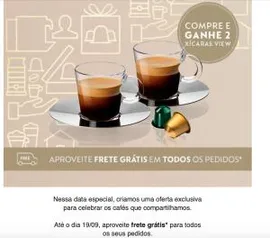 Nas compras a partir de 250 capsulas Nespresso ganhe xícaras View e frete gratis