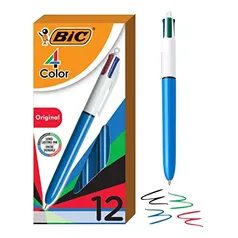 Caneta Esferográfica Retrátil BIC, 4 Cores Clássicas, Corpo Azul, Ponta Média de 1.0mm, 843334, Cartucho com 12 unidades