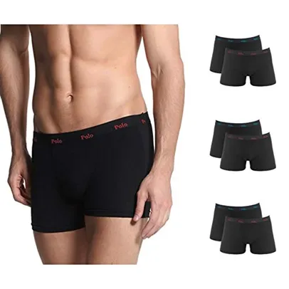 Cuecas boxer Kit com 6 Cuecas Boxer Pretas Cotton Comfort, Polo Match, Masculino, Preto, P