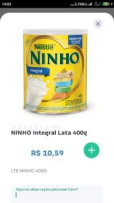 [cupom + prime R$5,59] Leite Ninho integral 400g - R$11