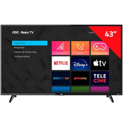 Smart Tv Roku Led 43 Polegadas Full Hd 43s519578 Hdmi E Usb Aoc Preto 220v