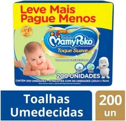 5 Pacotes de Toalha Umedecida MamyPoko Toque Suave - 200 Unidades | R$19