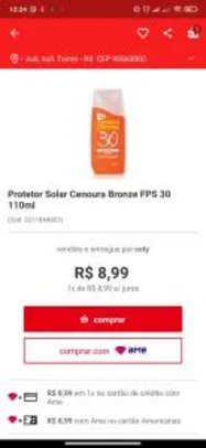 Protetor Solar Cenoura Bronze FPS 30 110ml R$9