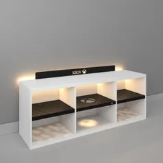 Rack Bancada Gamer Madeira e Metal XBOX Branco Led Incluso | R$ 550