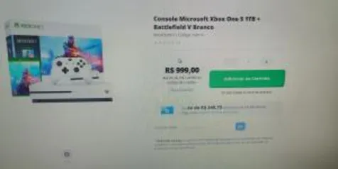 Console Microsoft Xbox One S 1TB + Battlefield V Branco | R$999