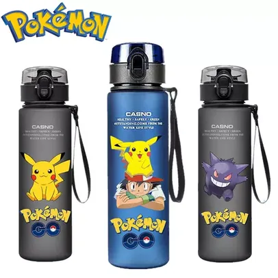 [Primeira Compra R$8,11] Copo de água portátil Pokémon Pikachu para crianças, garrafa fofa de anime