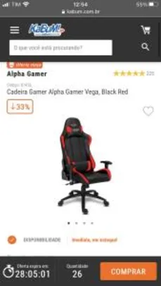 Cadeira Gamer Alpha Gamer Vega, Black Red R$1060