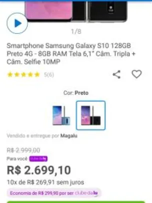 [APP] Smartphone Samsung Galaxy S10 128GB | R$ 2.699